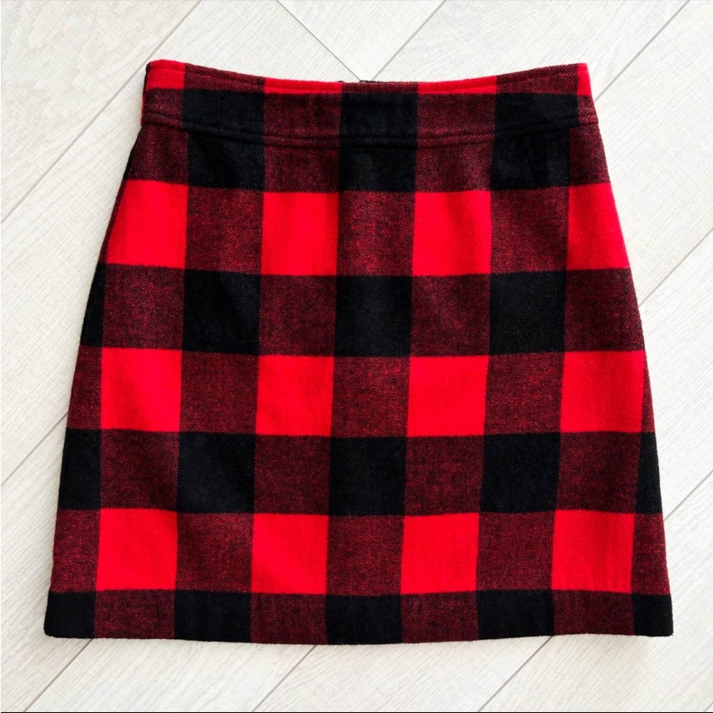 J. Crew red and black tartan plaid wool mini skirt